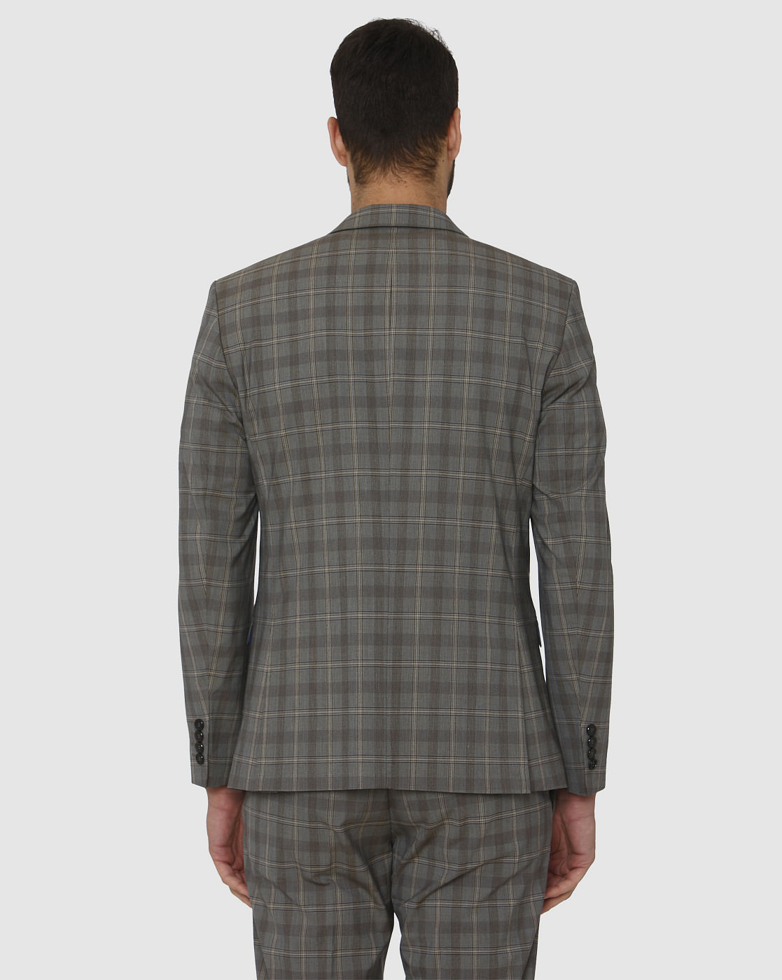 Grey Checks Double Button Slim Fit Blazer