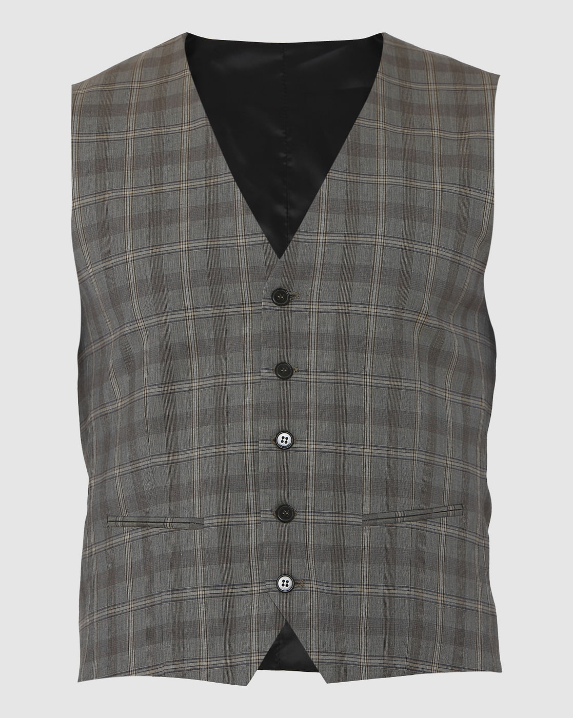 Grey Checks Slim Fit Waistcoat