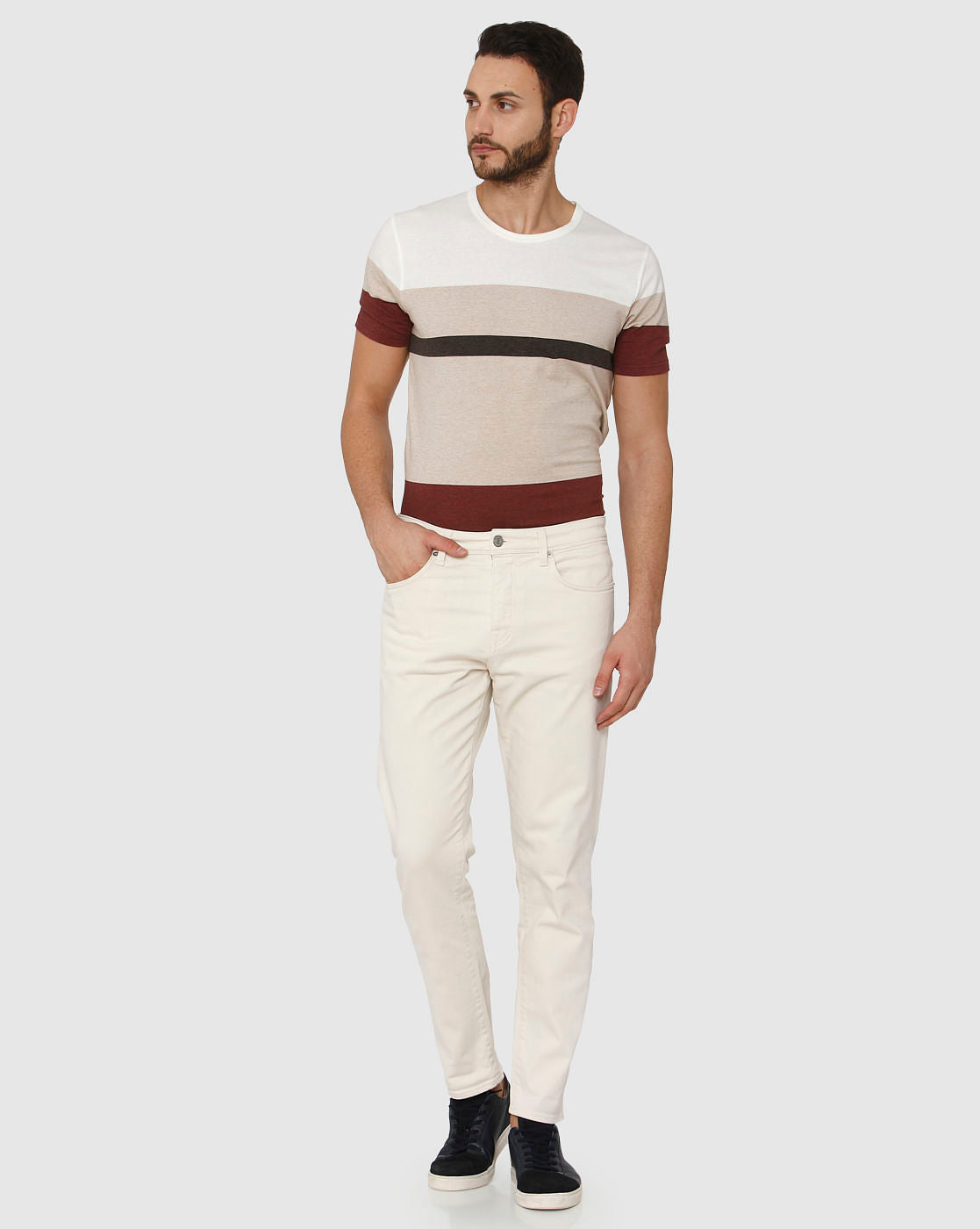 White Mid Rise Toby Tapered Fit Jeans