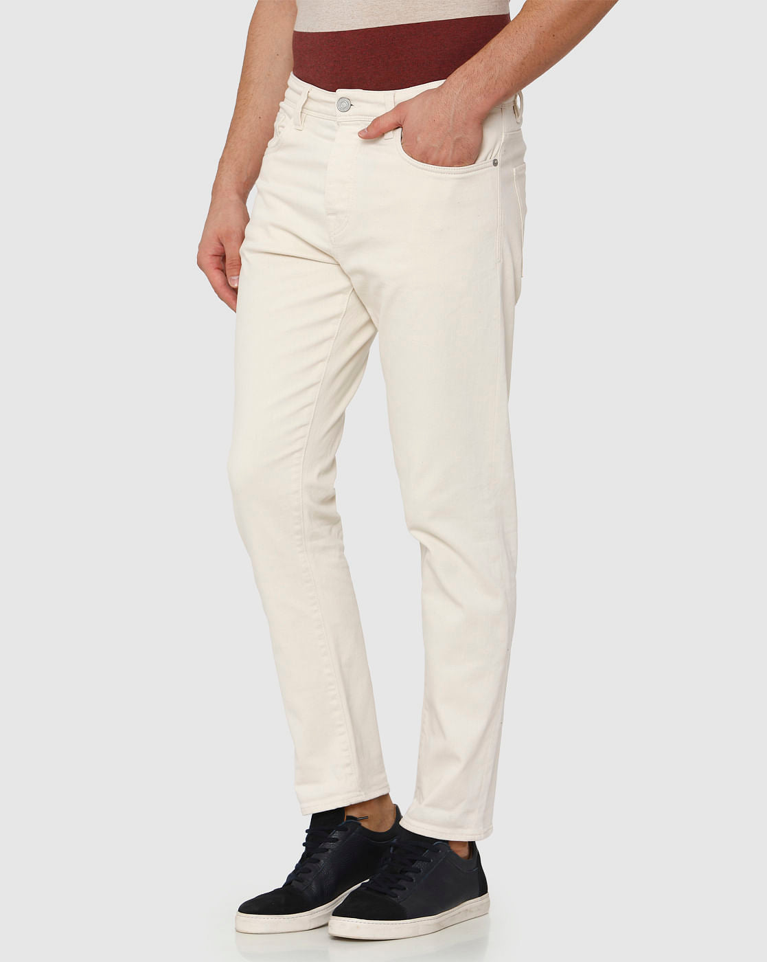 White Mid Rise Toby Tapered Fit Jeans