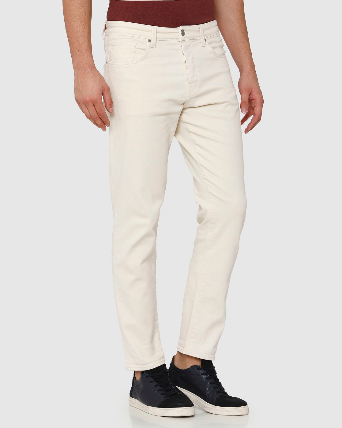 White Mid Rise Toby Tapered Fit Jeans