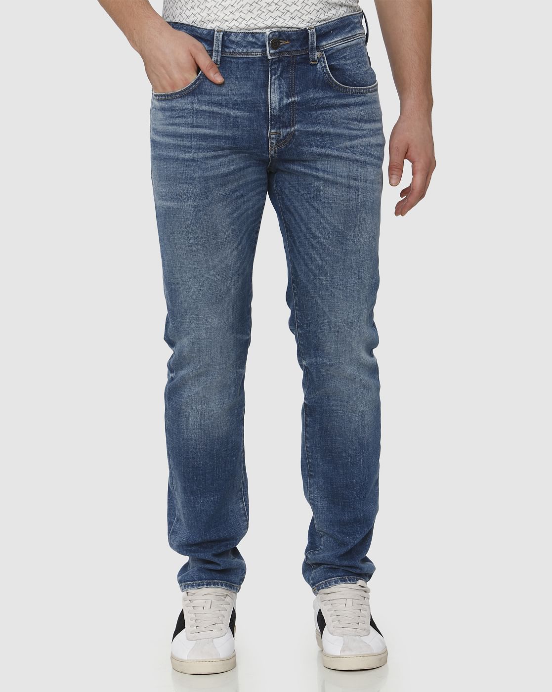 Blue Mid Rise Light Fade Leon Slim Fit Jeans