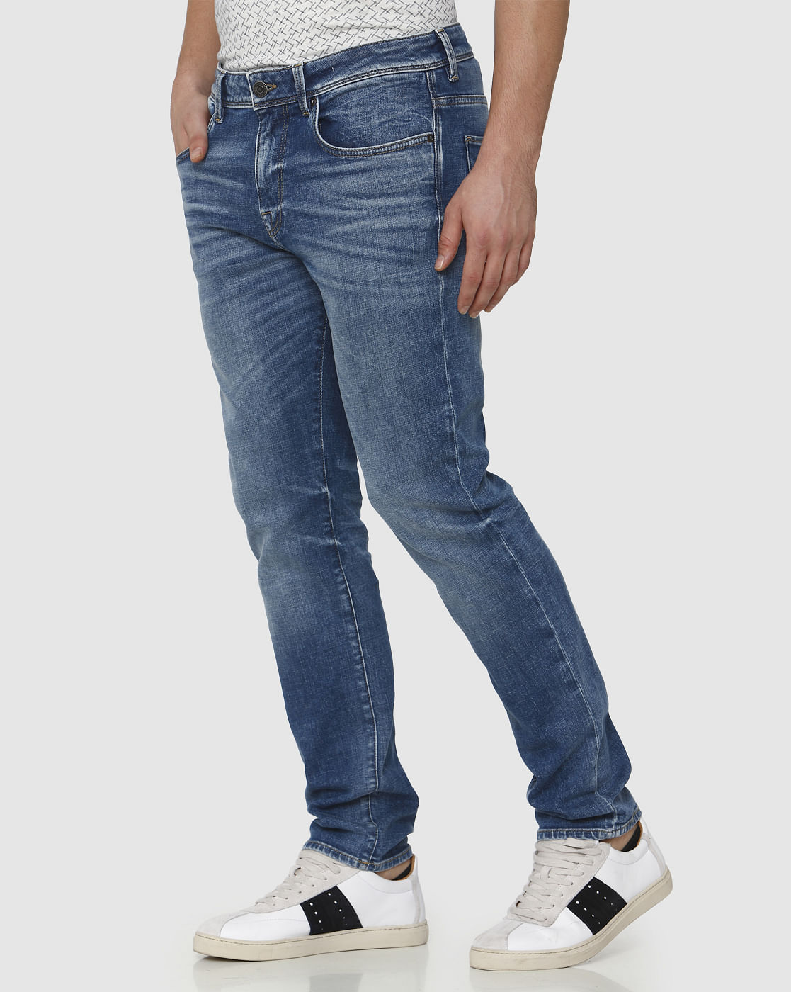 Blue Mid Rise Light Fade Leon Slim Fit Jeans