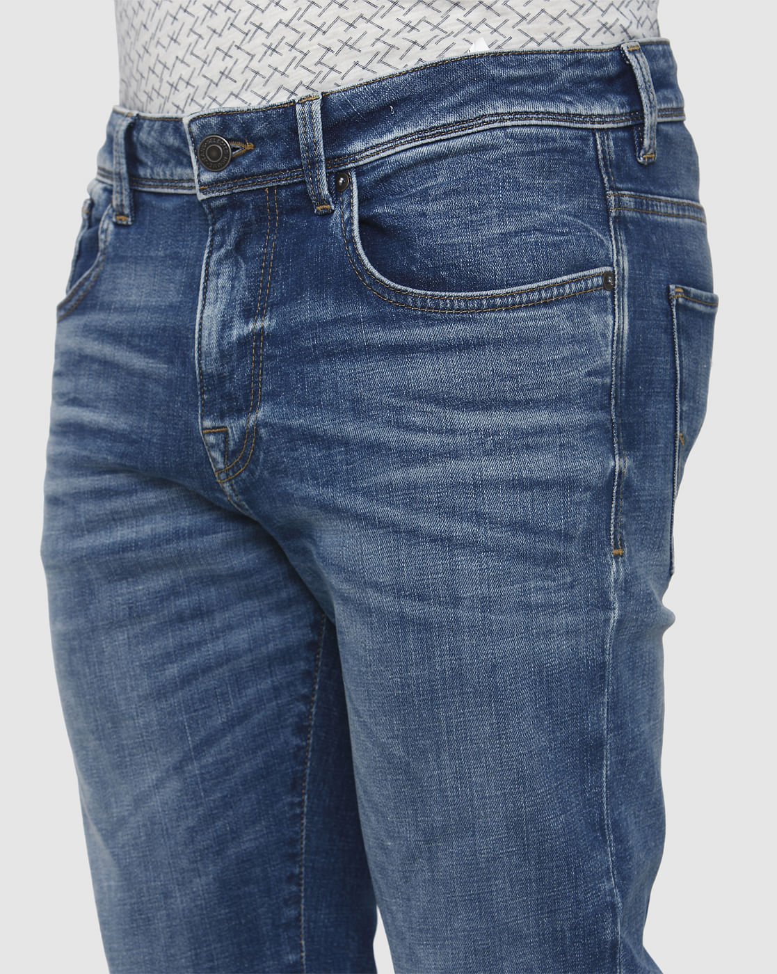 Blue Mid Rise Light Fade Leon Slim Fit Jeans