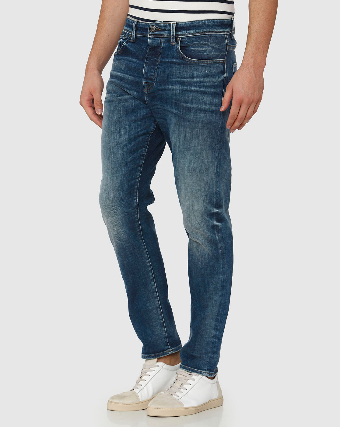 Blue Mid Rise Light Fade Toby Tapered Fit Jeans