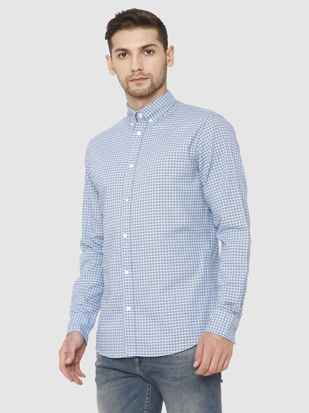 Blue Check Slim Fit Full Sleeves Shirt