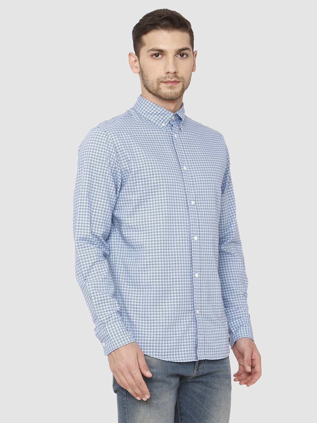 Blue Check Slim Fit Full Sleeves Shirt