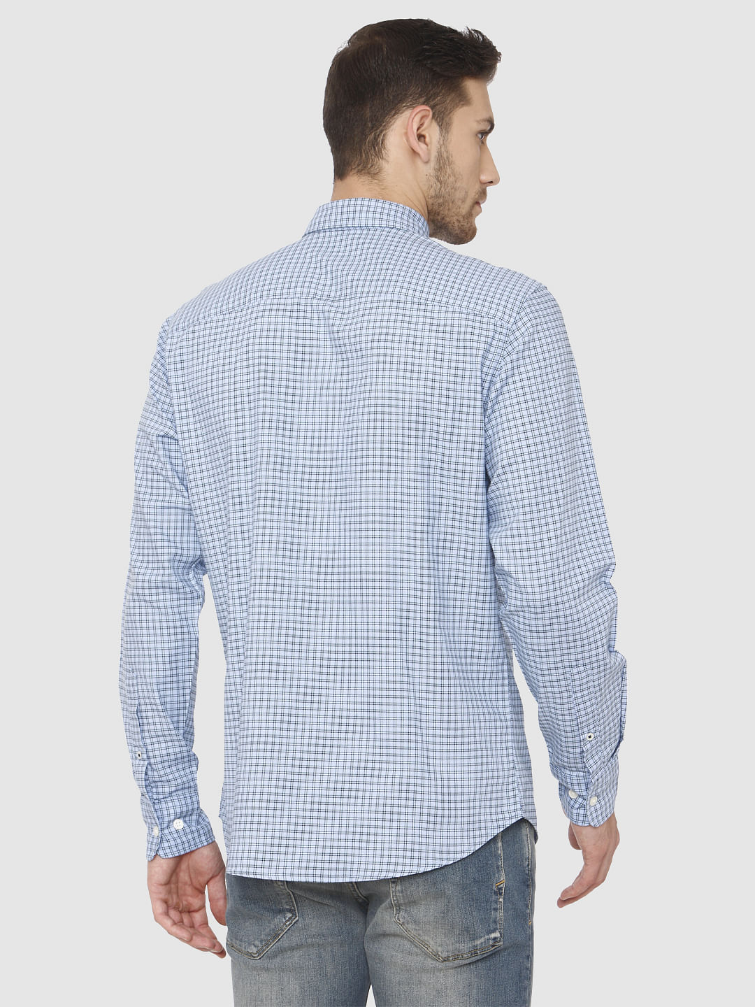 Blue Check Slim Fit Full Sleeves Shirt