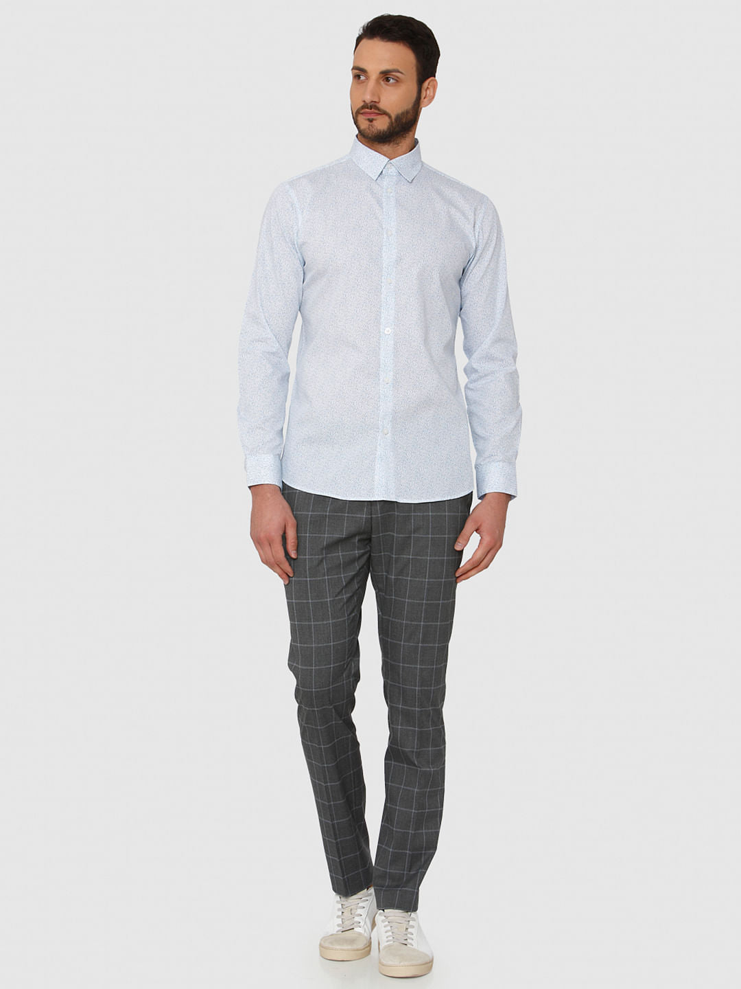 White All Over Print Slim Fit Full Sleeves Shirt