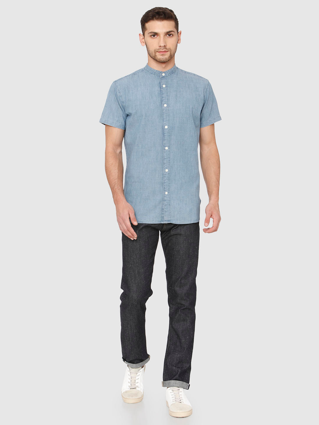 Blue Slim Fit Short Sleeves Shirt
