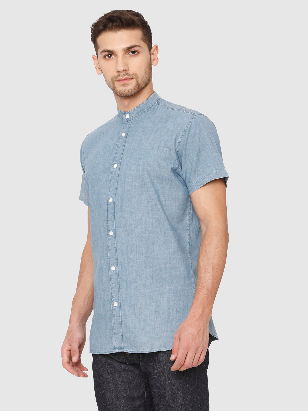 Blue Slim Fit Short Sleeves Shirt