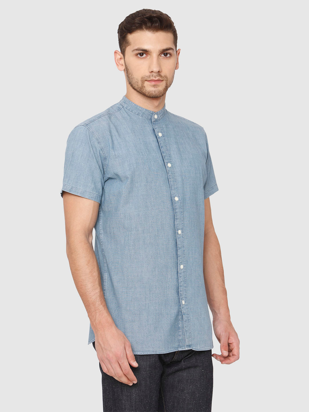 Blue Slim Fit Short Sleeves Shirt