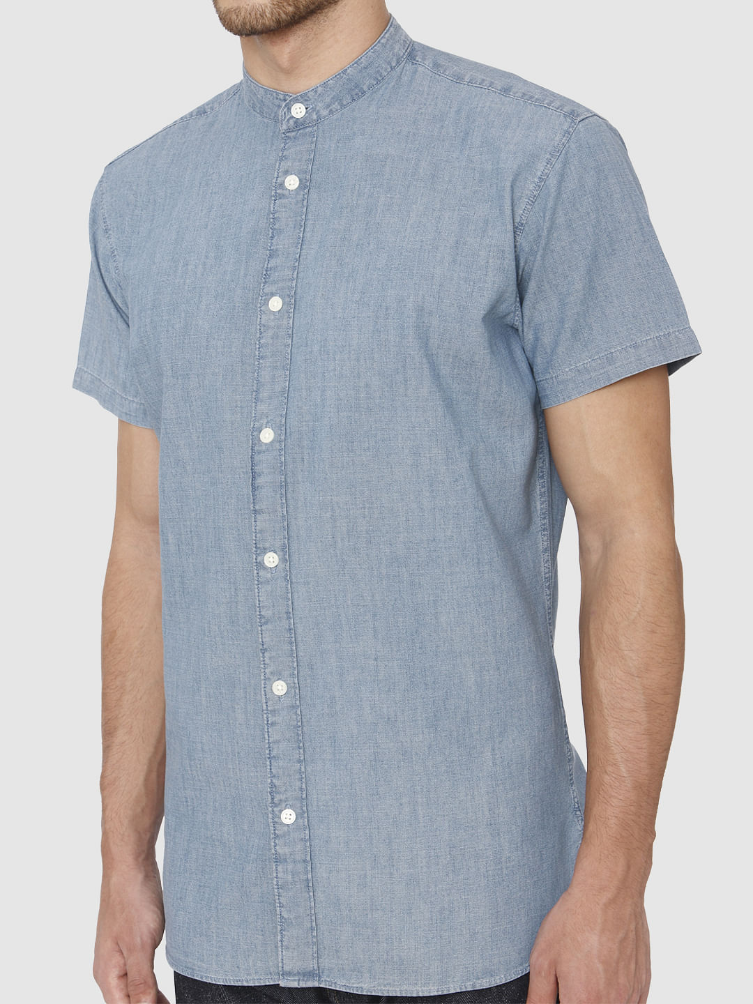 Blue Slim Fit Short Sleeves Shirt