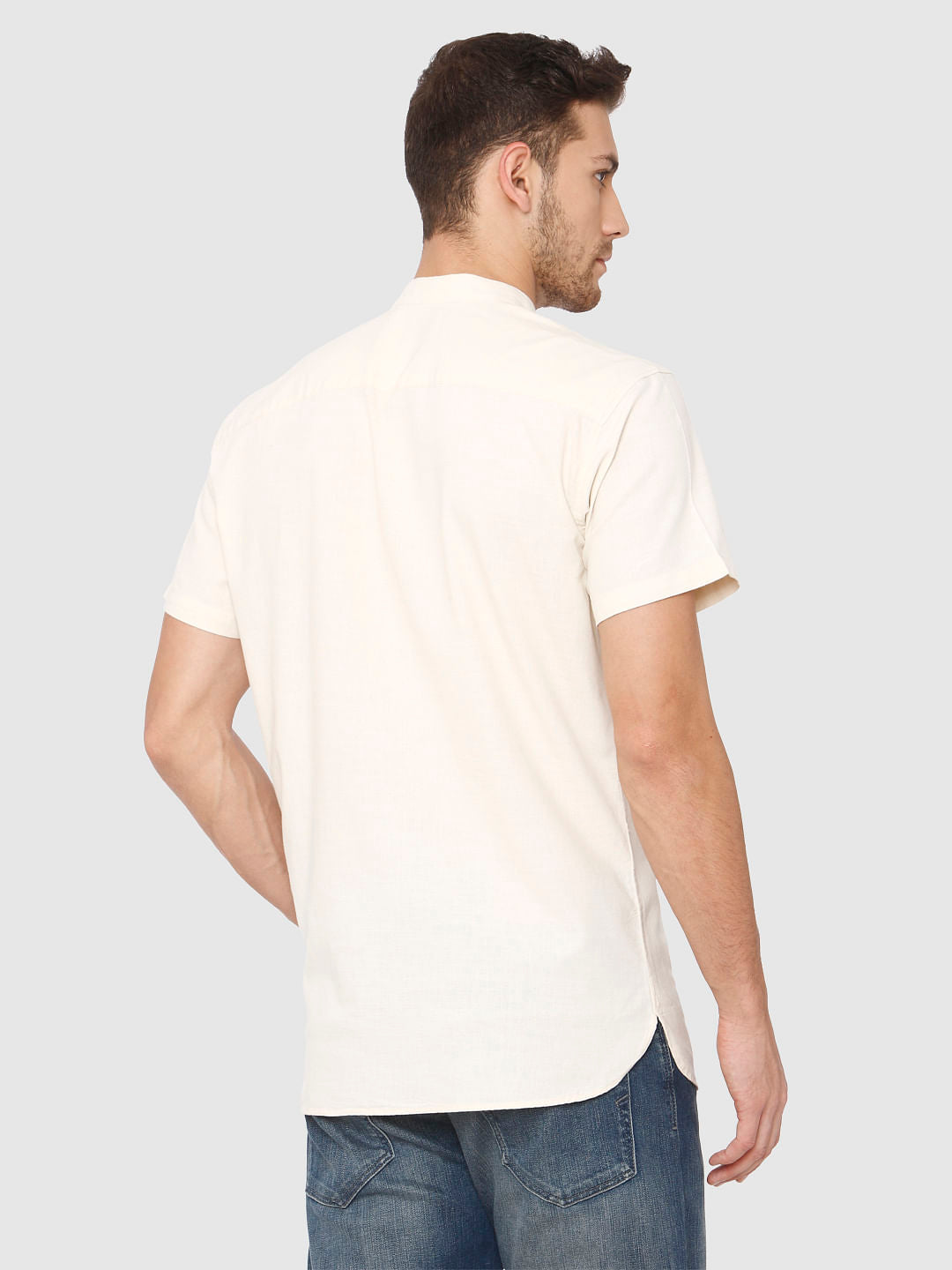 Cream Slim Fit Short Sleeves Shirt