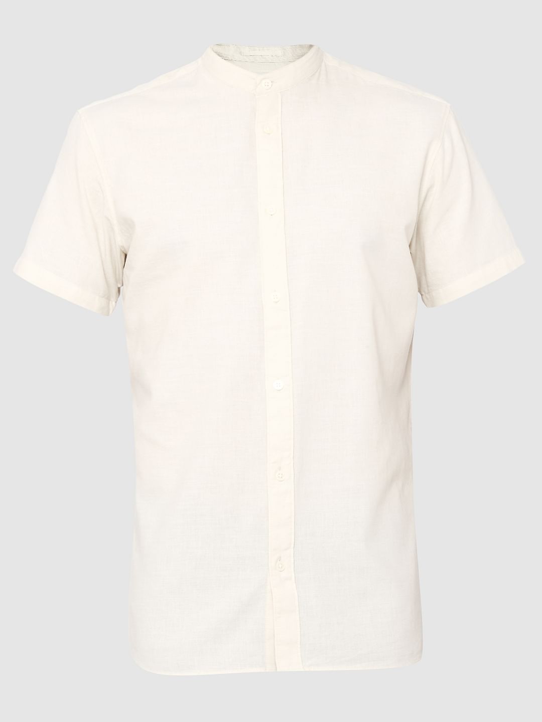 Cream Slim Fit Short Sleeves Shirt