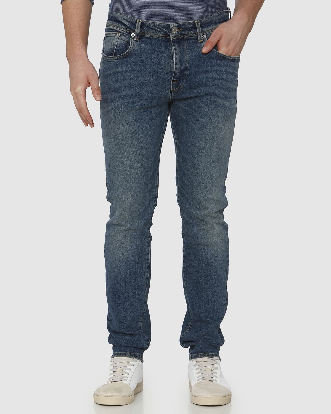 Blue Mid Rise Light Fade Leon Slim Fit Jeans