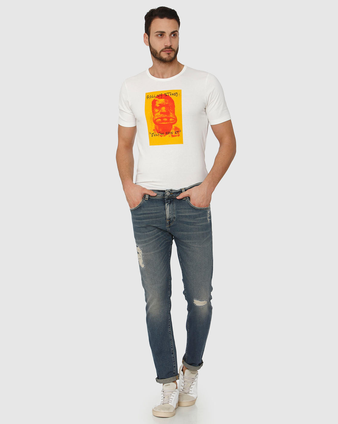 Blue Mid Rise Mildly Distressed Leon Slim Fit Jeans