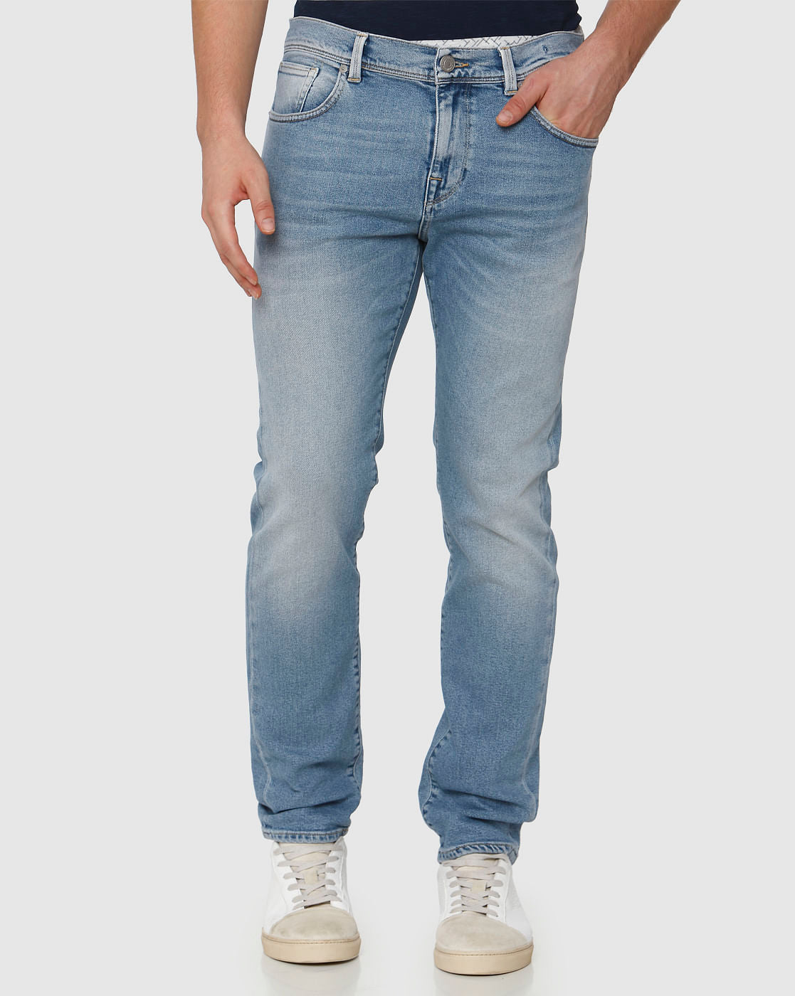 Light Blue Mid Rise Light Fade Leon Slim Fit Jeans