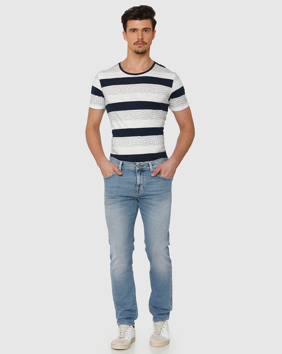 Light Blue Mid Rise Light Fade Leon Slim Fit Jeans