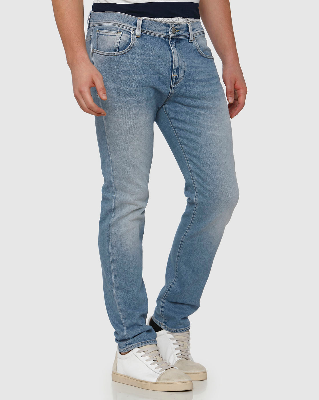 Light Blue Mid Rise Light Fade Leon Slim Fit Jeans