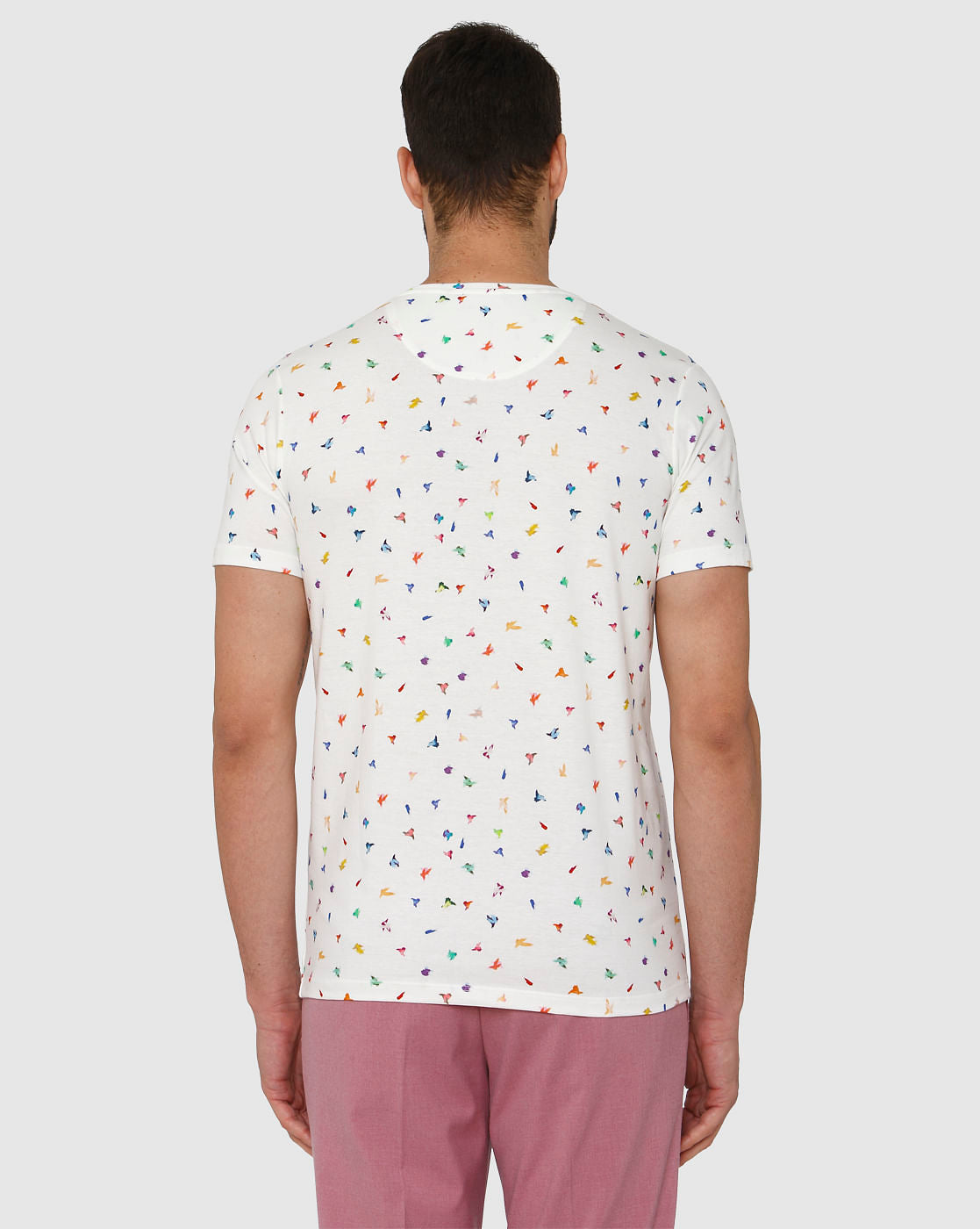 White All Over Bird Graphic Print Crew Neck T-Shirt