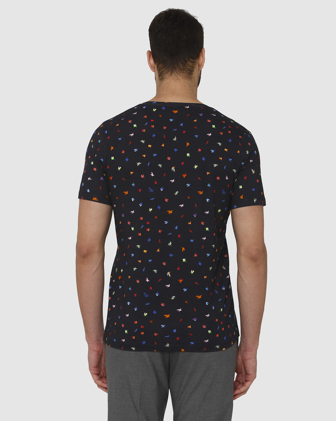Blue All Over Bird Graphic Print Crew Neck T-Shirt