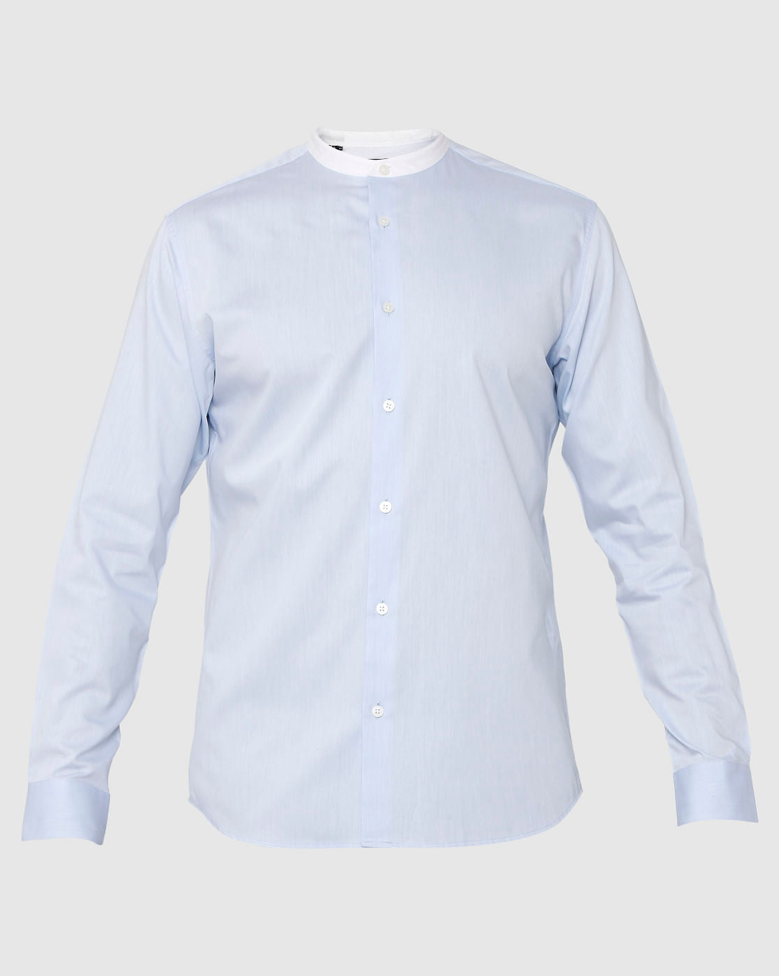 Light Blue Contrast Collar Detail Slim Fit Full Sleeves Shirt
