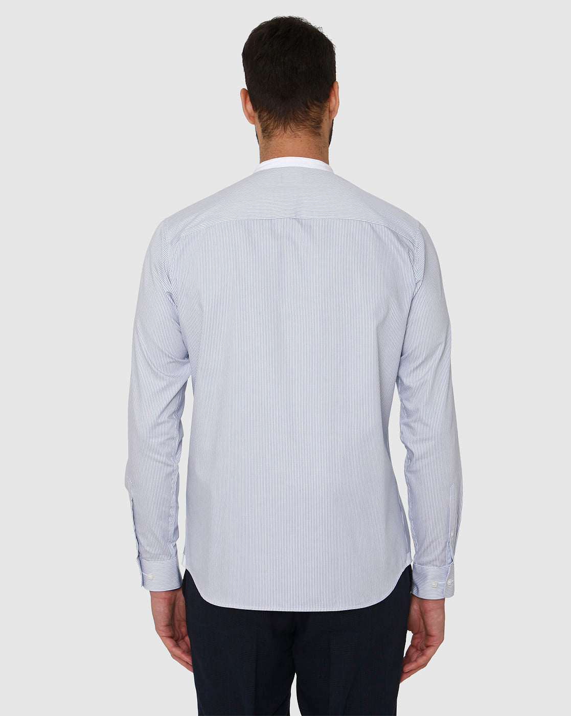 Light Blue Striped Contrast Collar Detail Slim Fit Full Sleeves Formal Shirt