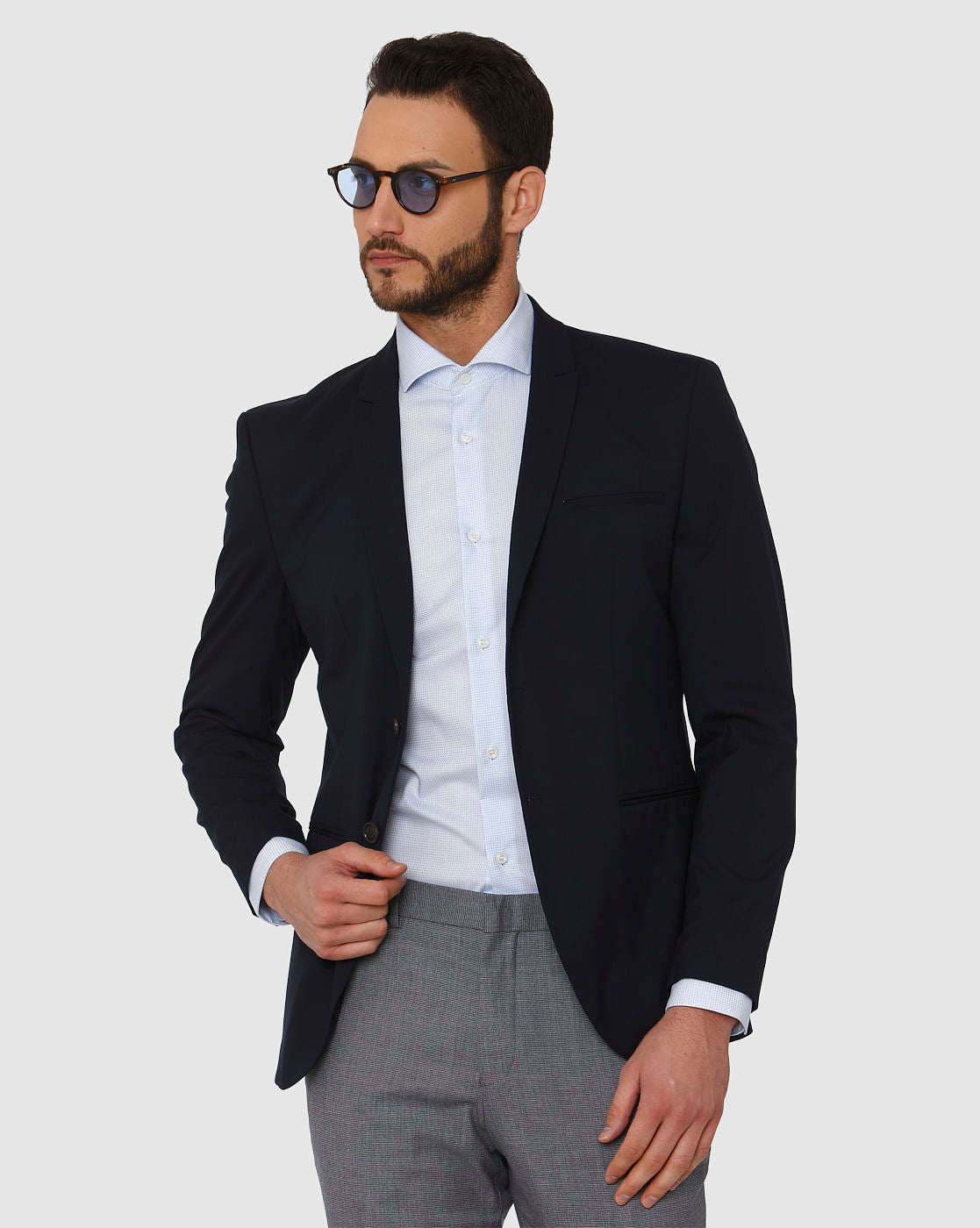 Sky Blue Textured Regular Fit Full Sleeves Formal Shirt