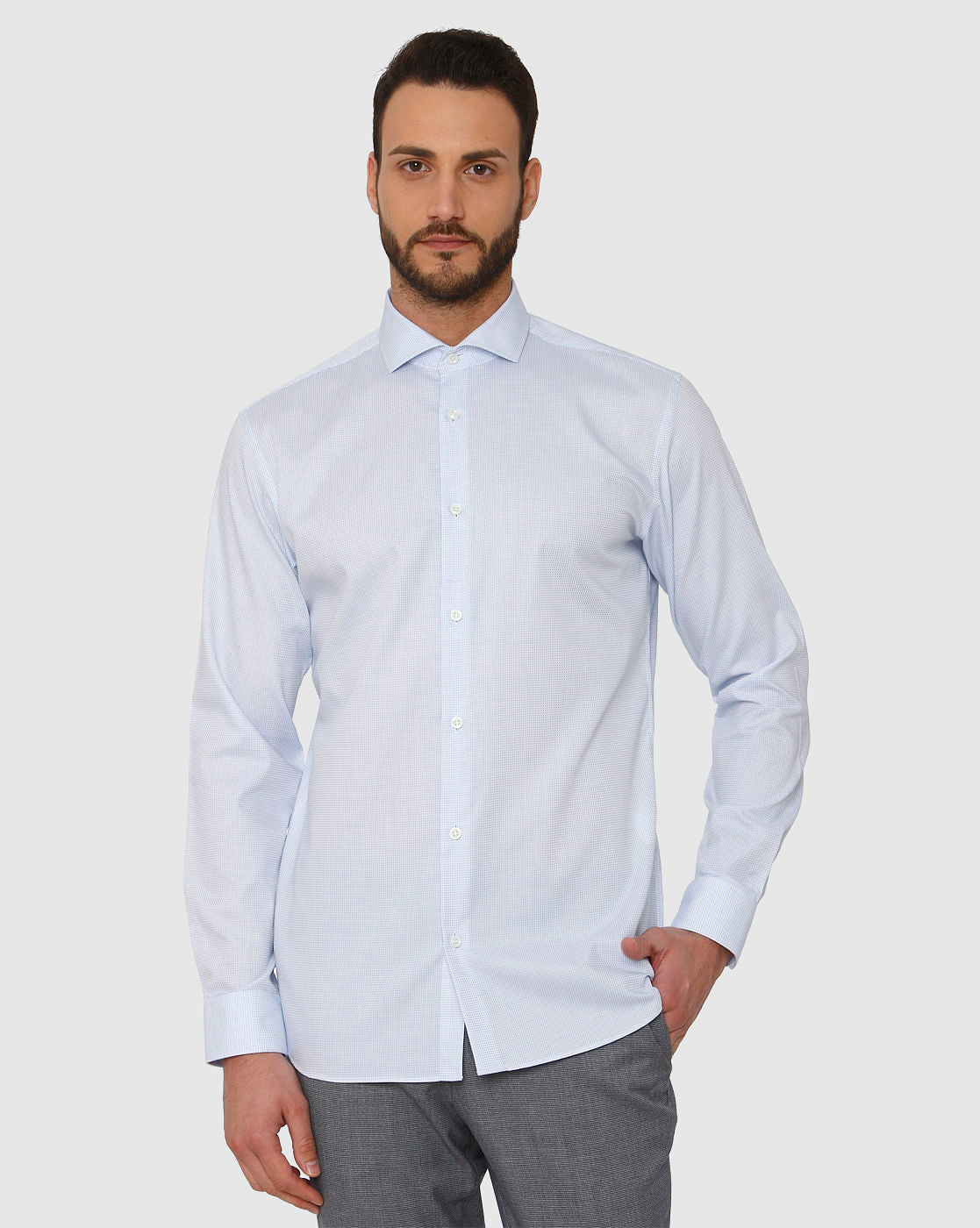 Sky Blue Textured Regular Fit Full Sleeves Formal Shirt