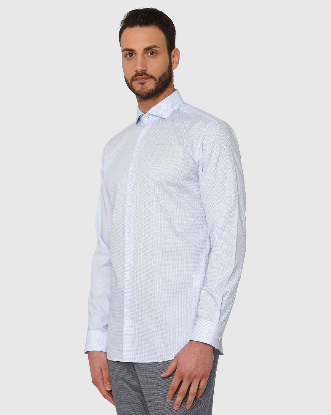 Sky Blue Textured Regular Fit Full Sleeves Formal Shirt