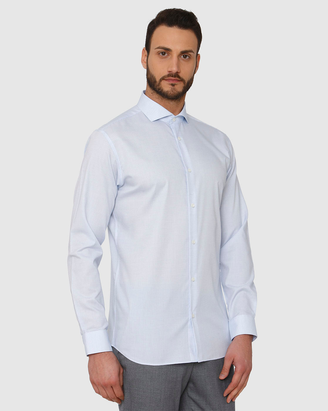 Sky Blue Textured Regular Fit Full Sleeves Formal Shirt