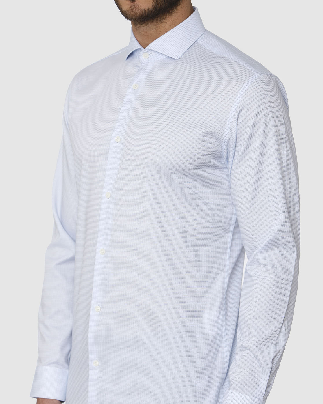 Sky Blue Textured Regular Fit Full Sleeves Formal Shirt