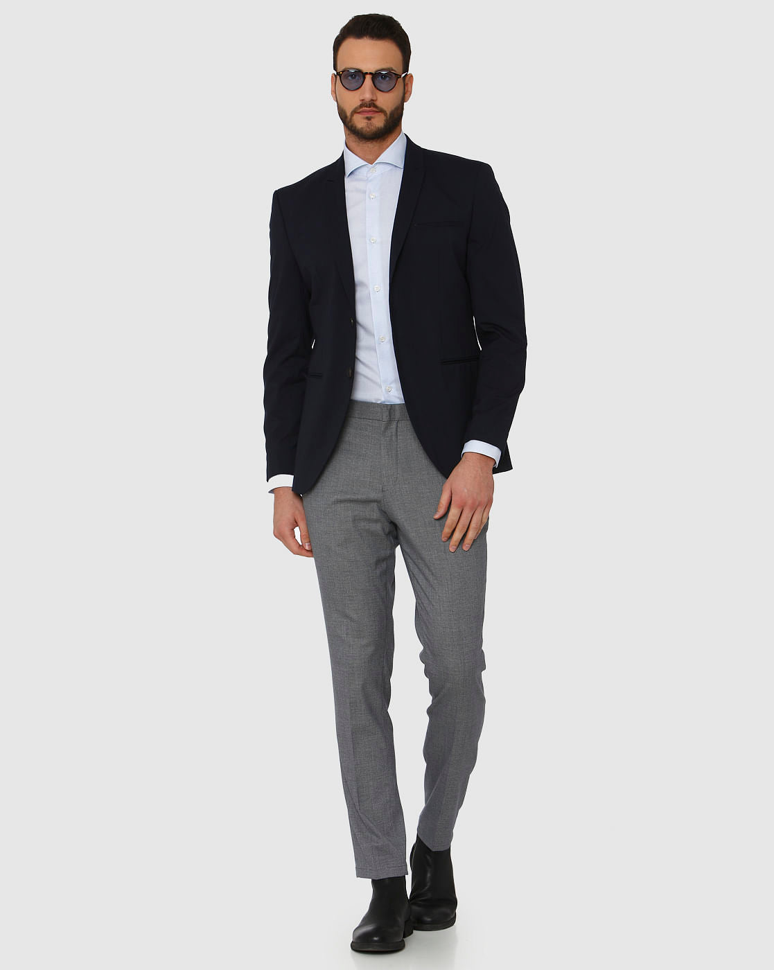 Sky Blue Textured Regular Fit Full Sleeves Formal Shirt