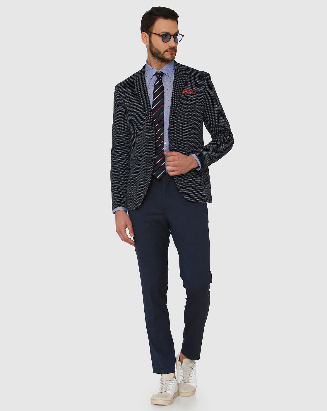 Blue All Over Dotted Print Regular Fit Full Sleeves Formal Shirt