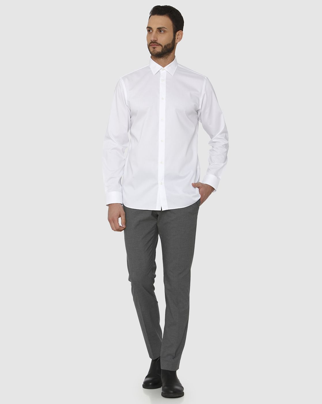 White Regular Fit Full Sleeves Formal Shirt