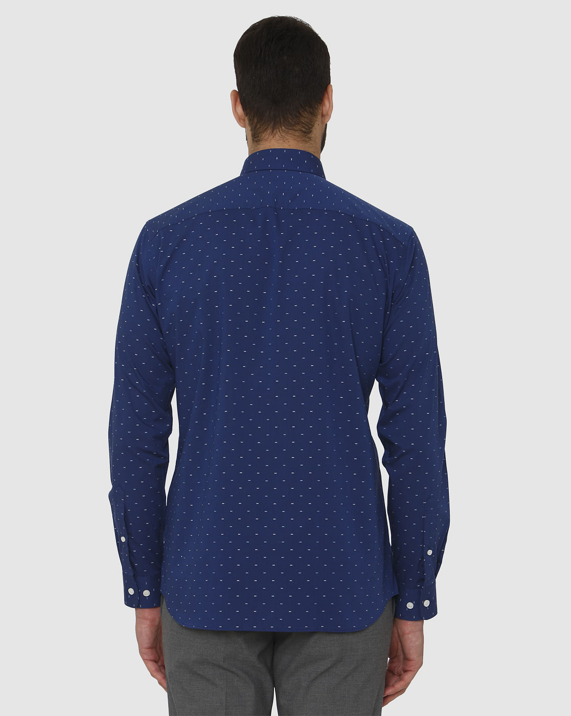 Blue All Over Dotted Print Regular Fit Full Sleeves Shirt