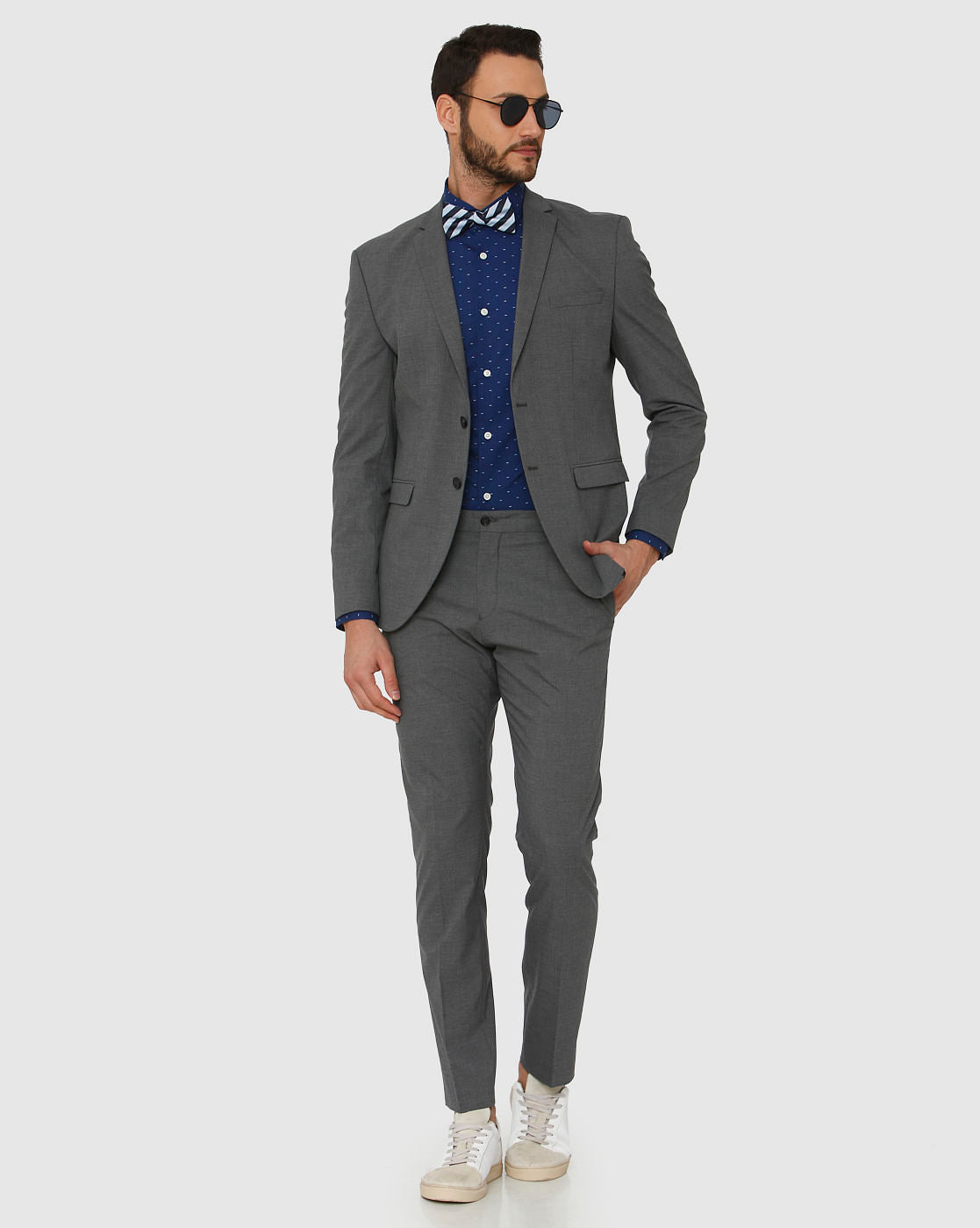 Blue All Over Dotted Print Regular Fit Full Sleeves Shirt