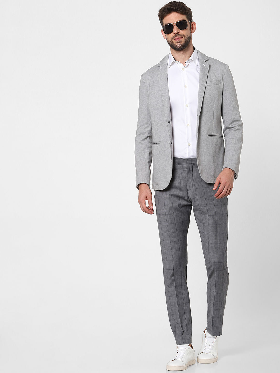 Grey Check Slim Fit Trousers
