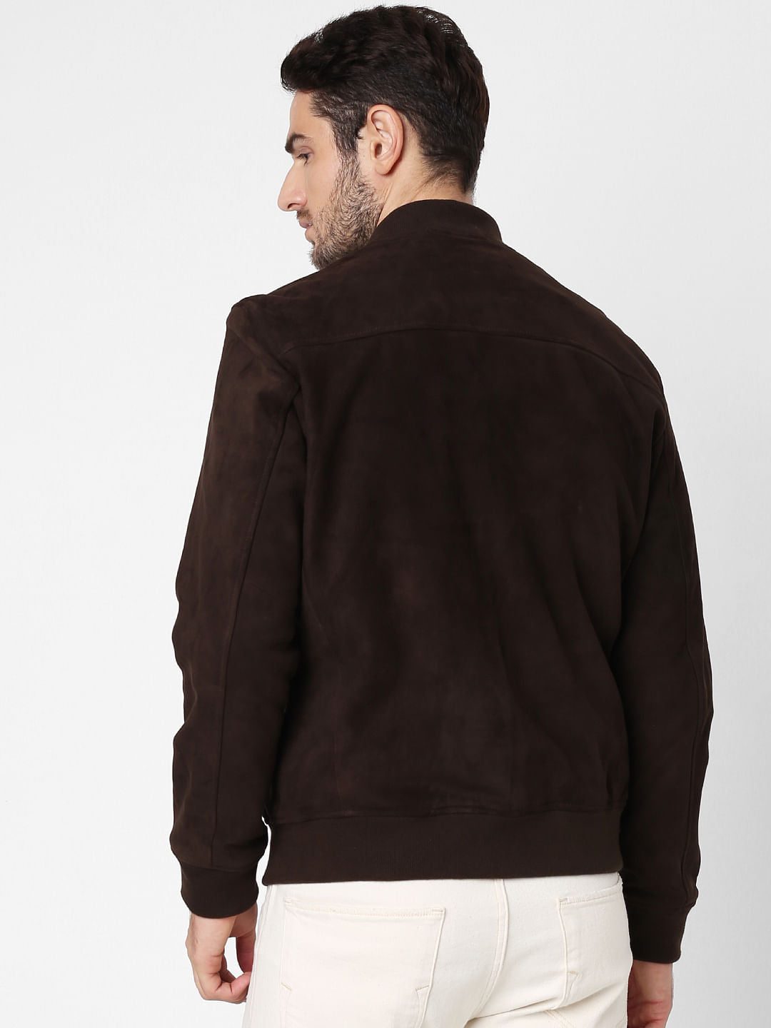 Dark Brown Suede Bomber Jacket