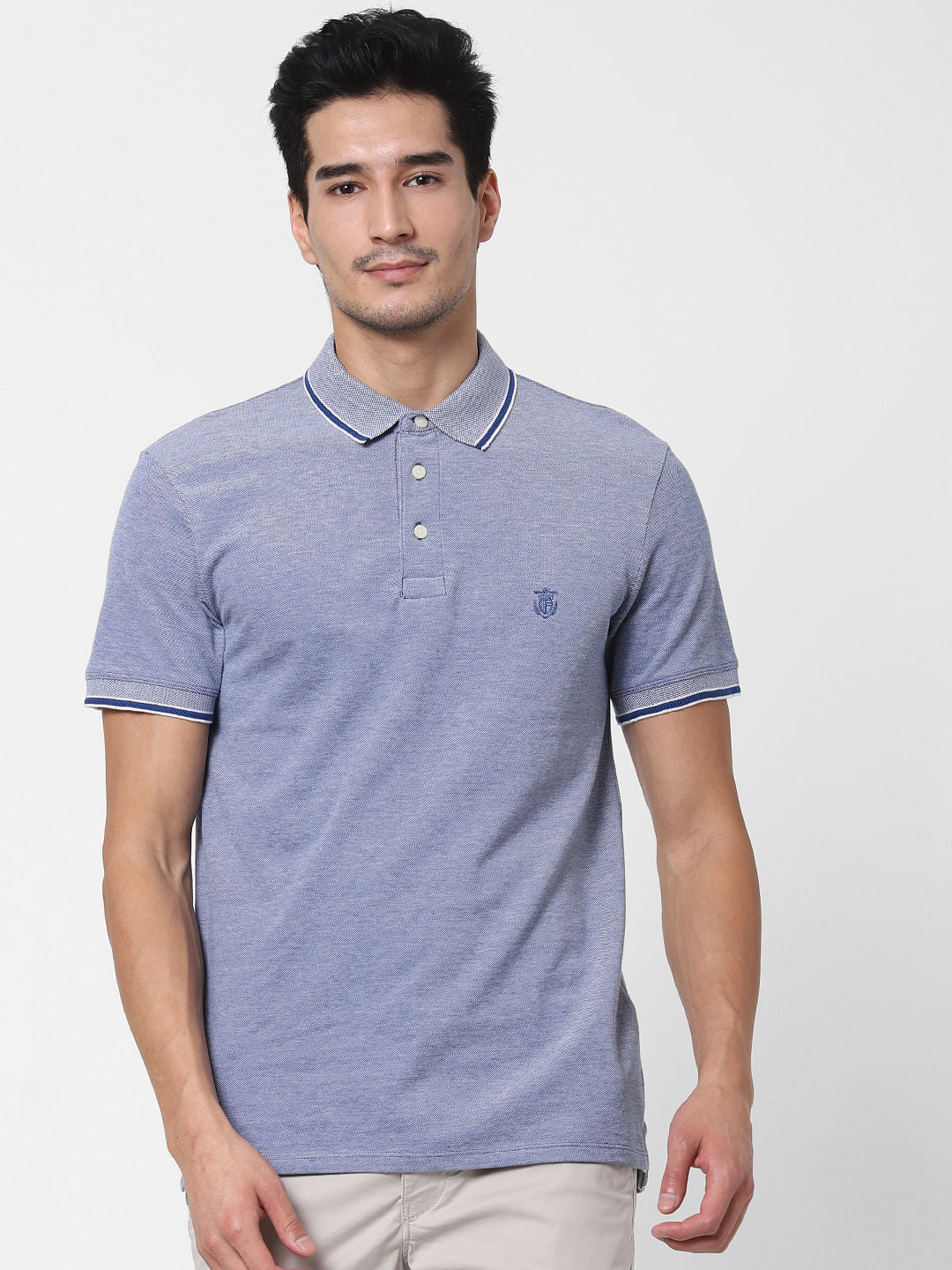 Blue Contrast Tipping Polo T-Shirt