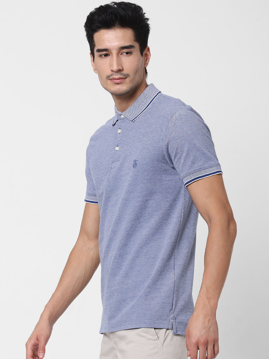 Blue Contrast Tipping Polo T-Shirt
