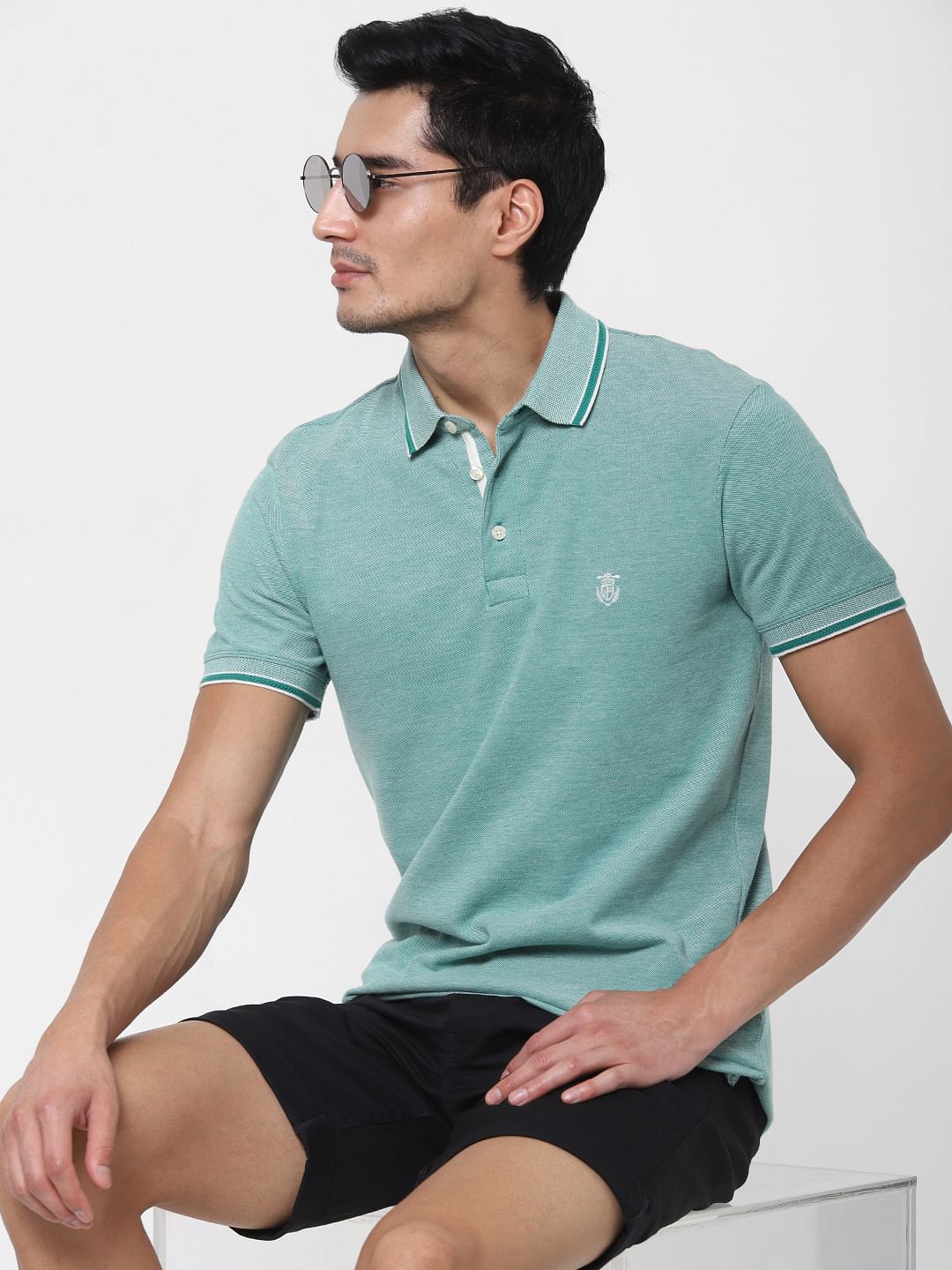Green Contrast Tipping Polo T-Shirt