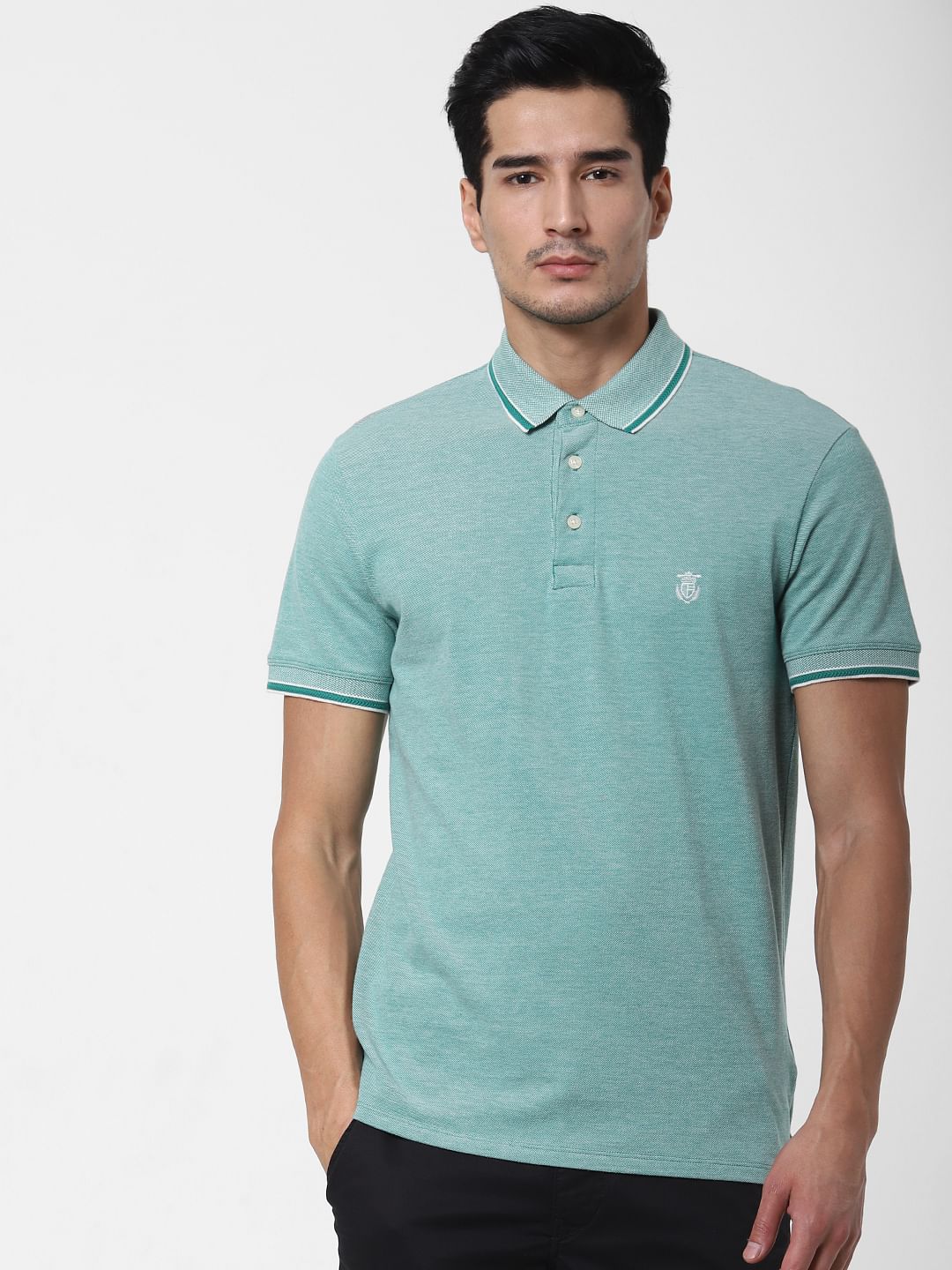 Green Contrast Tipping Polo T-Shirt