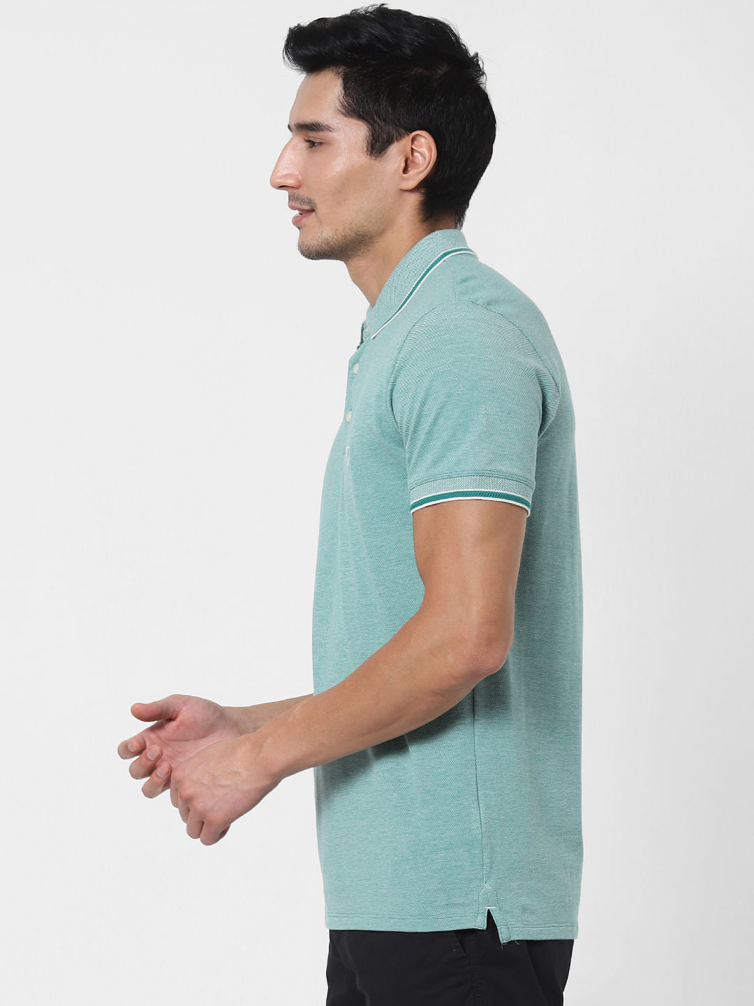 Green Contrast Tipping Polo T-Shirt