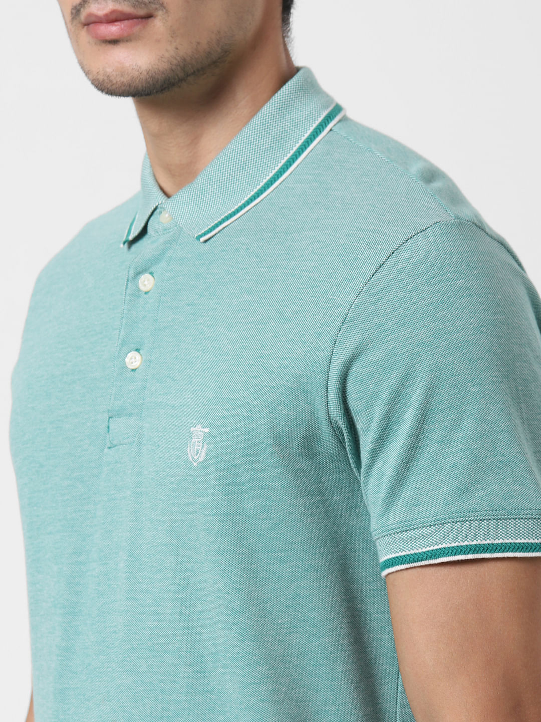 Green Contrast Tipping Polo T-Shirt