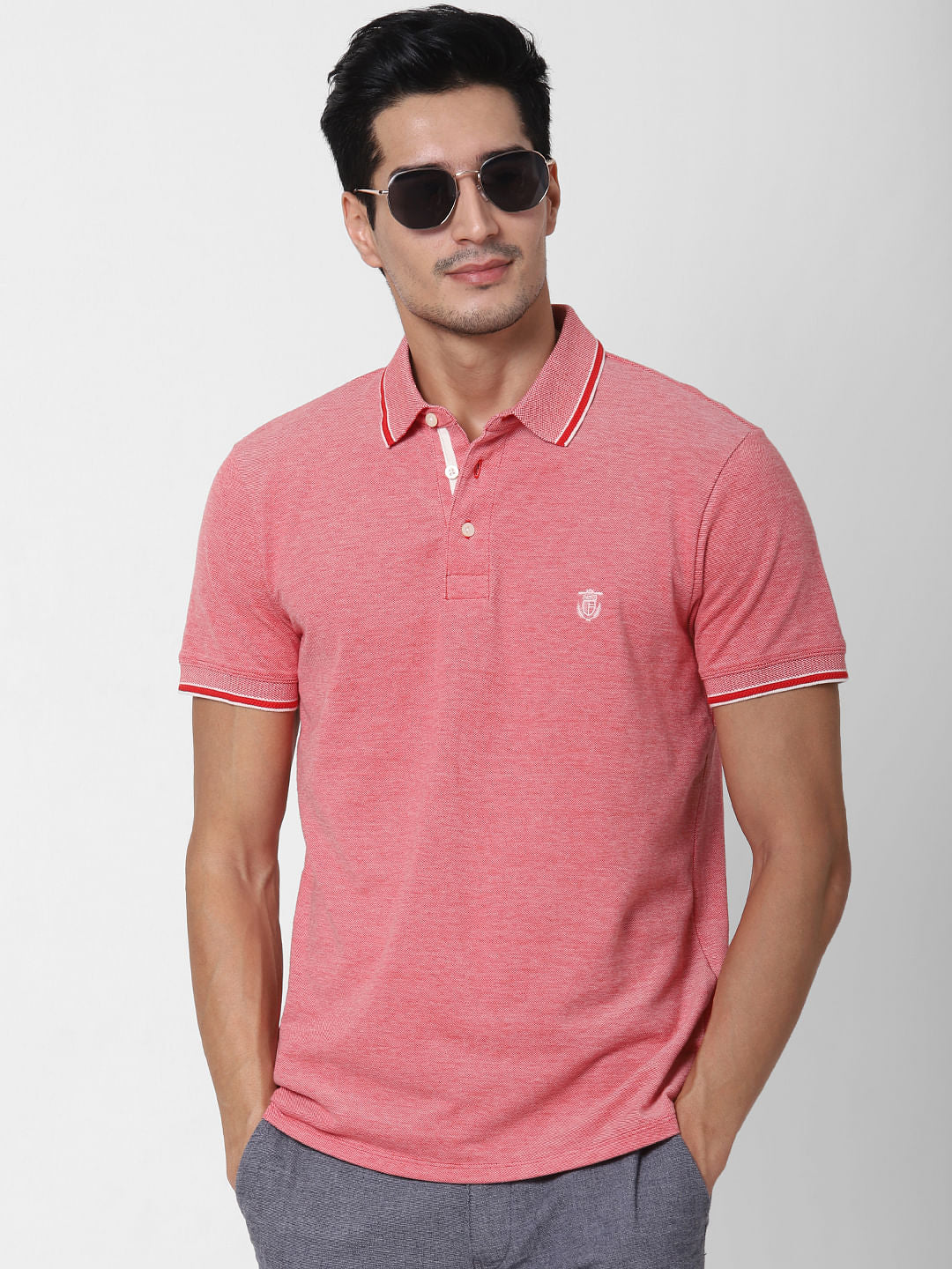Red Contrast Tipping Polo T-Shirt