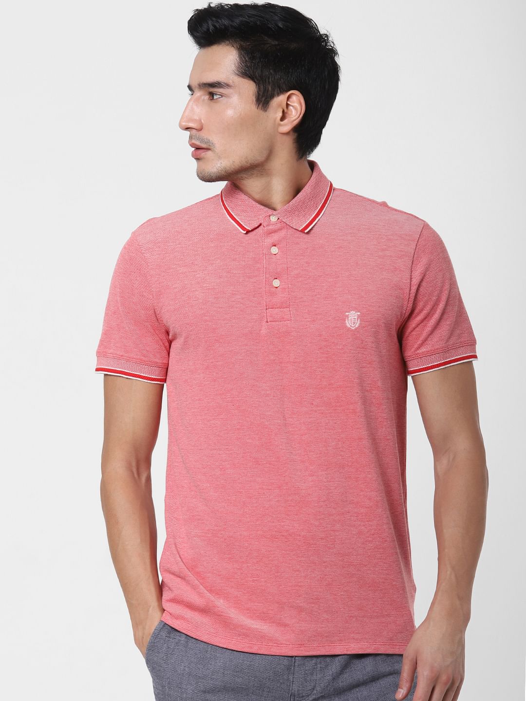 Red Contrast Tipping Polo T-Shirt