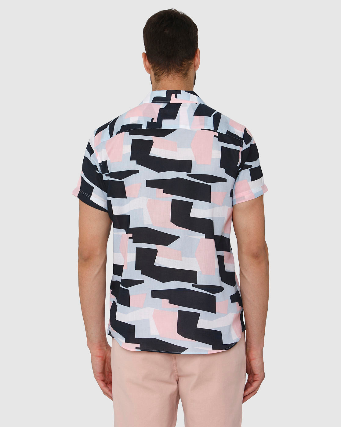 White Abstract Print Short Sleeves Shirt