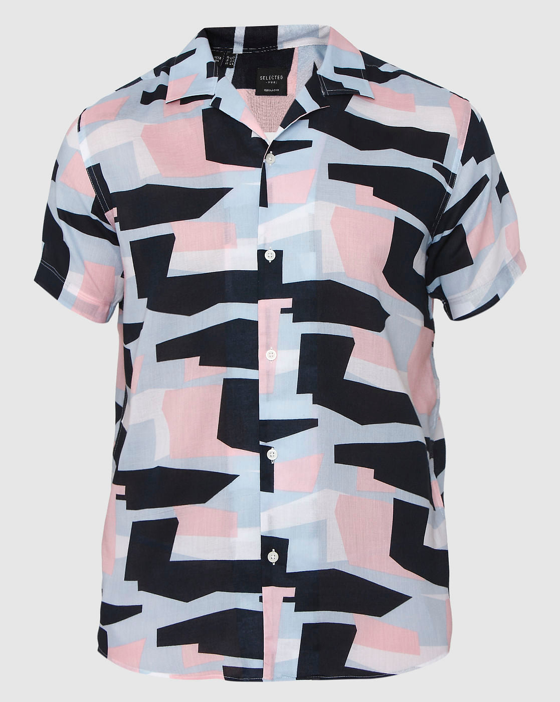 White Abstract Print Short Sleeves Shirt